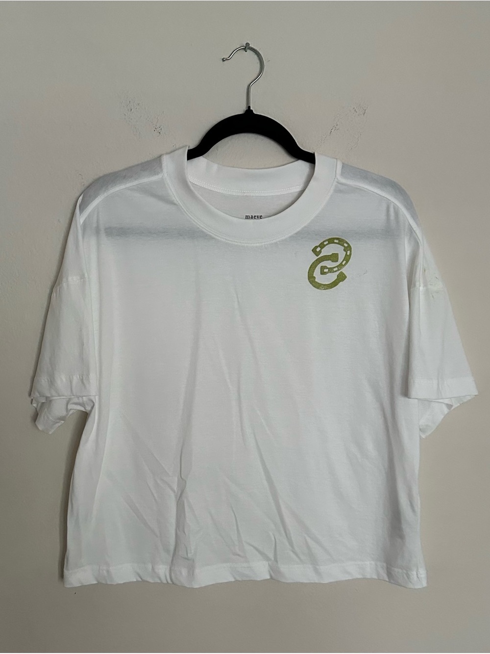 Maeve White Boxy Crop Tee with Lime Green Emblem 100% Cotton - Picture 4 of 15
